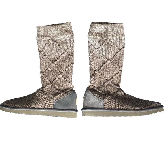 UGG Lattice Cardy Knit Boots Gray Women’s 10 Tall Slouch Winter Cozy Cottagecore - Picture 4 of 9